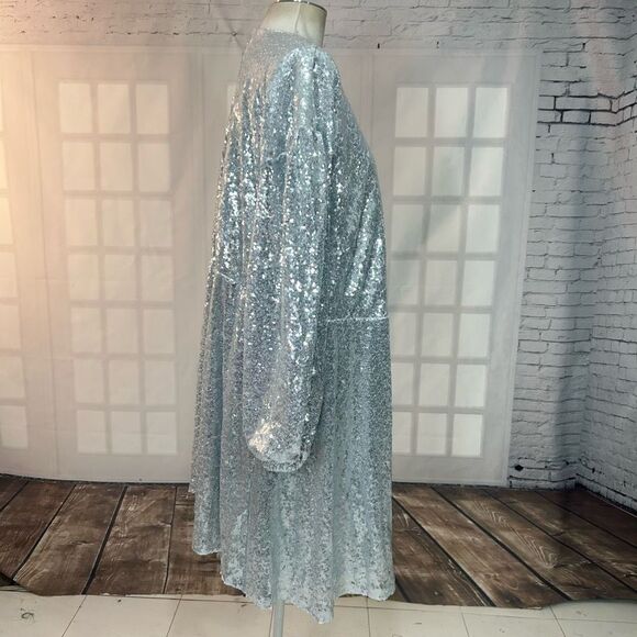 Eloquii NWT Silver Sequin Long Sleeve wrap top party Dress Size 22/24 - Picture 8 of 11